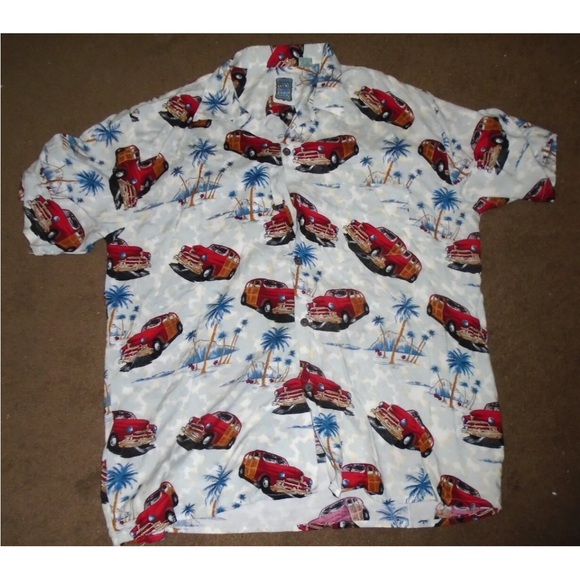 Vintage Sedans and Palm Trees Print Men's Shirt XL - Picture 3 of 4